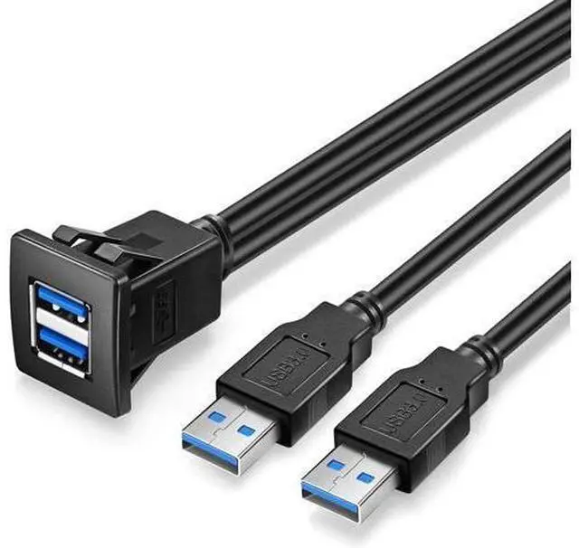 Main image of Vszerda Dual USB3.0 Square Flush Mount - 2M 6ft USB 3.0 Extension Mount, Dash Mount, Flush Mount, Panel Mount Cable, for Car, Boat, Motorcycle (6 feet) - Black