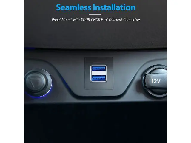 Alt view image 3 of 7 - Vszerda Dual USB3.0 Square Flush Mount - 2M 6ft USB 3.0 Extension Mount, Dash Mount, Flush Mount, Panel Mount Cable, for Car, Boat, Motorcycle (6 feet) - Black