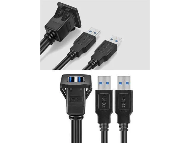 Alt view image 7 of 7 - Vszerda Dual USB3.0 Square Flush Mount - 2M 6ft USB 3.0 Extension Mount, Dash Mount, Flush Mount, Panel Mount Cable, for Car, Boat, Motorcycle (6 feet) - Black
