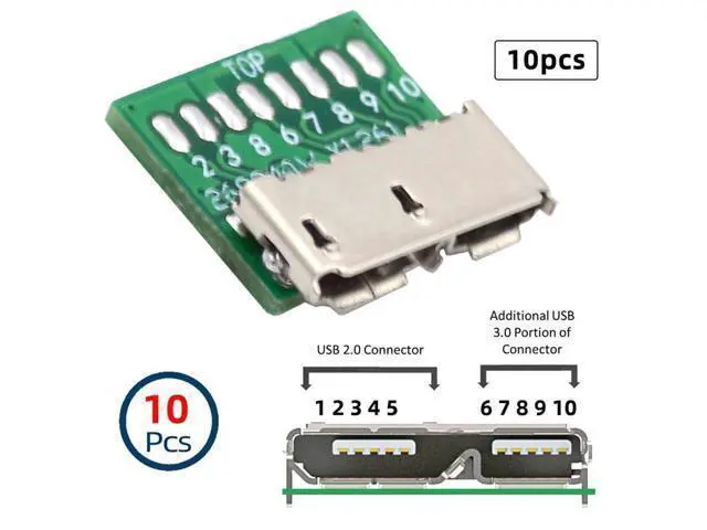 Alt view image 5 of 7 - Vszerda 10pcs/Set DIY OEM Micro USB 3.0 10Pin Female Socket Mount SMT Type Receptacle PCB Board for USB Disk