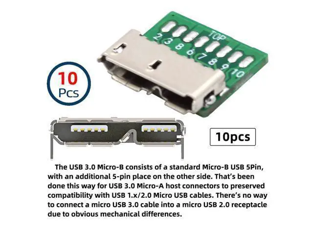 Alt view image 3 of 7 - Vszerda 10pcs/Set DIY OEM Micro USB 3.0 10Pin Female Socket Mount SMT Type Receptacle PCB Board for USB Disk