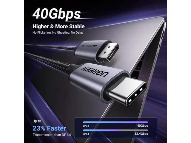 Alt view image 4 of 7 - UGREEN USB C to DisplayPort 2.1 Cable 16K@30Hz 8K@120Hz 40Gbps Thunderbolt 4/3 to DisplayPort Cord Alu Braided Compatible iPhone 17/16 Pro Max, Galaxy S25, MacBook Pro/Air, iPad, Mac mini, XPS, 3.3FT