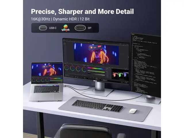 Alt view image 5 of 7 - UGREEN USB C to DisplayPort 2.1 Cable 16K@30Hz 8K@120Hz 40Gbps Thunderbolt 4/3 to DisplayPort Cord Alu Braided Compatible iPhone 17/16 Pro Max, Galaxy S25, MacBook Pro/Air, iPad, Mac mini, XPS, 3.3FT