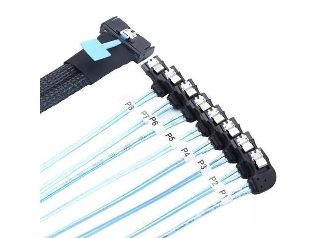 Alt view image 4 of 6 - Vszerda MCIO 8X SFF-8654 8i PCI-E Ultraport Slimline 5.0 to 8X SATA 7P Left Female Cable (0.5m)