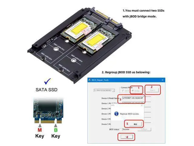 Alt view image 7 of 7 - Vszerda Dual NGFF B+M Key M.2 SSD Card JBOD Raid0 Span Bridge to 2.5inch SATA Combo HDD Disk Drive Enclosure