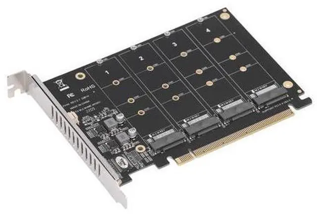 Main image of Vszerda M.2 NVMe SSD to PCIE X16 Adapter, M Key M.2 PCIe x16 Controller Expansion Card, High Speed Raid Card, 4 Port SSD Array Card with Individual LED Indicator