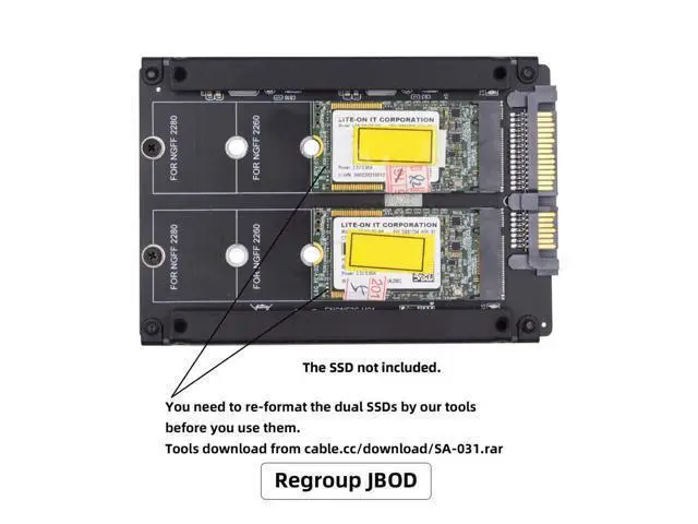 Alt view image 6 of 7 - Vszerda Dual NGFF B+M Key M.2 SSD Card JBOD Raid0 Span Bridge to 2.5inch SATA Combo HDD Disk Drive Enclosure