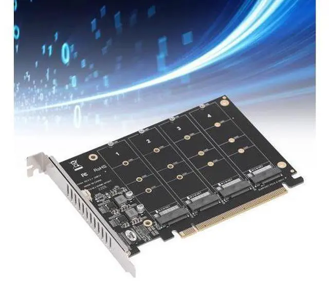 Alt view image 4 of 7 - Vszerda M.2 NVMe SSD to PCIE X16 Adapter, M Key M.2 PCIe x16 Controller Expansion Card, High Speed Raid Card, 4 Port SSD Array Card with Individual LED Indicator