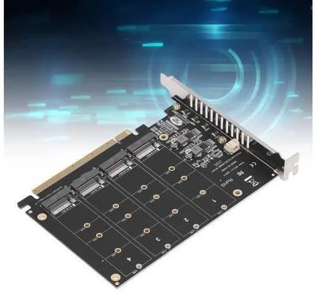 Alt view image 5 of 7 - Vszerda M.2 NVMe SSD to PCIE X16 Adapter, M Key M.2 PCIe x16 Controller Expansion Card, High Speed Raid Card, 4 Port SSD Array Card with Individual LED Indicator