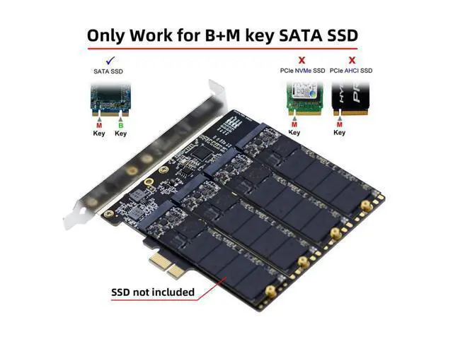 Alt view image 3 of 7 - Vszerda High-Speed 4 SATA NGFF Key B+M SSD to PCI-E 1x Motherboard Desktop Adapter SSD Card ASM1064 2280 with Hot Swap