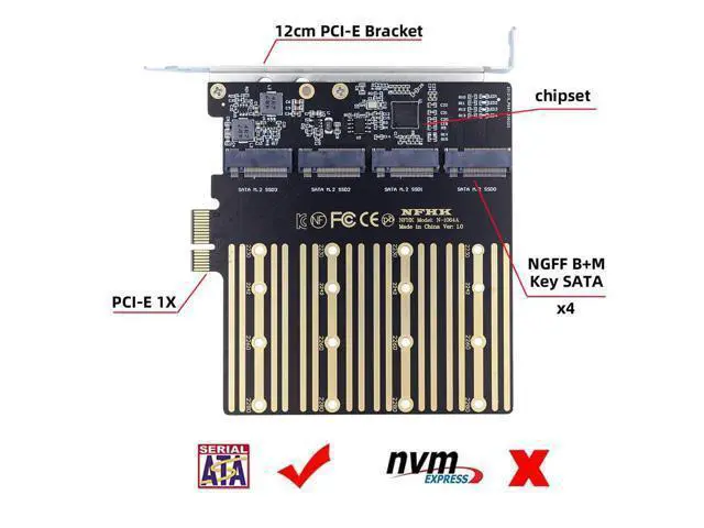 Alt view image 5 of 7 - Vszerda High-Speed 4 SATA NGFF Key B+M SSD to PCI-E 1x Motherboard Desktop Adapter SSD Card ASM1064 2280 with Hot Swap