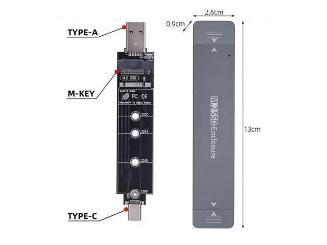 Alt view image 4 of 7 - Vszerda Type-C USB3.0 to Combo NVME M-Key M.2 NGFF SATA SSD PCBA Case 2280/2242/2230mm Adapter RTL9210B Chipset