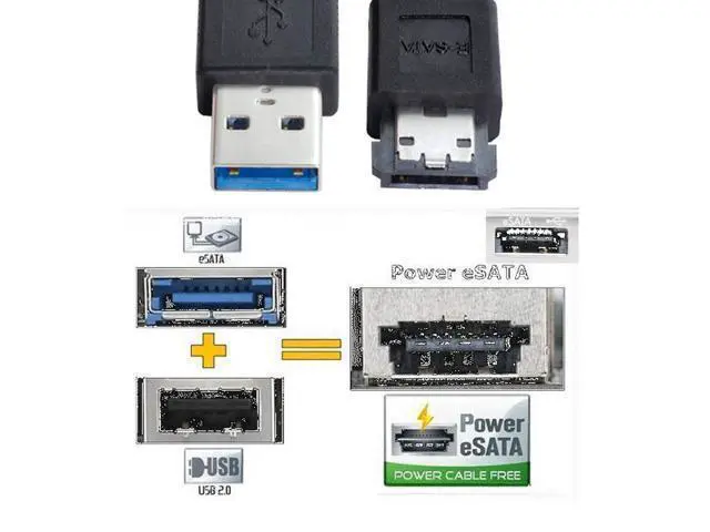 Alt view image 3 of 7 - Vszerda USB 3.0 to Power Over eSATA DC5V Adapter USB2.0 to HDD/SSD/ODD eSATAp Converter Type-A USB Host to ESATA Device Disk Cable 1M