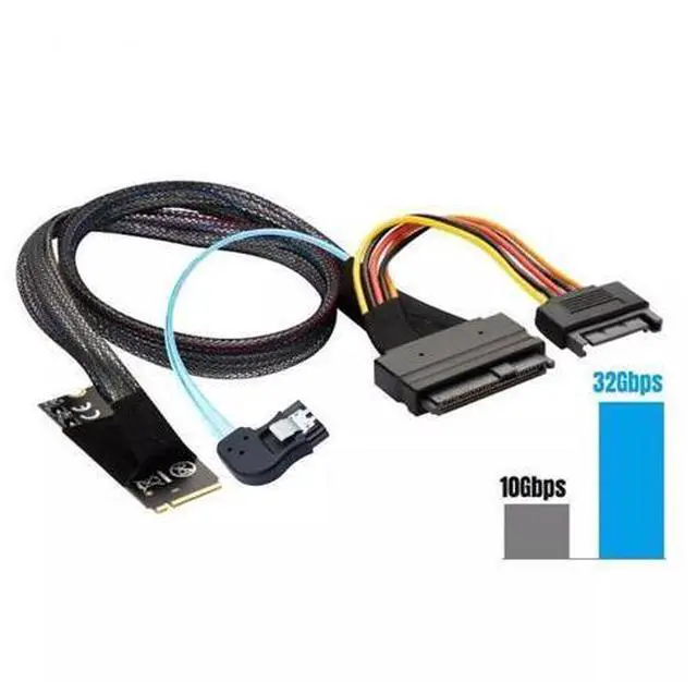 Alt view image 3 of 5 - Vszerda M.2 (M-Key) SFF-8643 to U.2 SFF-8639 Adapter with SATA 15P and 7P Left Angle Cable 50CM
