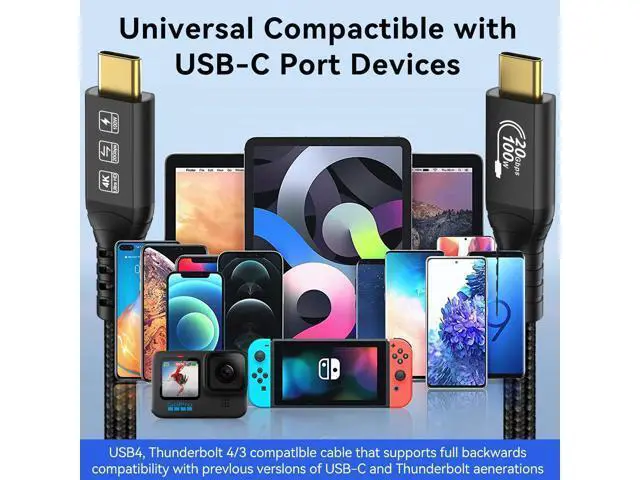 Alt view image 7 of 7 - 6M 20Gbps USB C 3.2 Gen 2 Cable, Type C 4K@60Hz UHD Video 5A/100W PD3.0 Fast Charge w/E-Marker Compatible with Thunderbolt 3/4 for iPhone MacBook Samsung Galaxy Dell Monitor (USBC 3.2 20G 100W 6M)