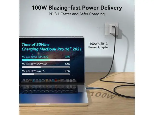 Alt view image 4 of 7 - 6M 20Gbps USB C 3.2 Gen 2 Cable, Type C 4K@60Hz UHD Video 5A/100W PD3.0 Fast Charge w/E-Marker Compatible with Thunderbolt 3/4 for iPhone MacBook Samsung Galaxy Dell Monitor (USBC 3.2 20G 100W 6M)