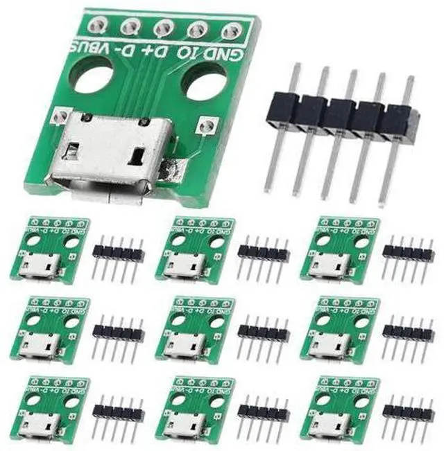 Main image of Vszerda 10 Pcs Micro USB Female to DIP Adapter 2.54mm 5 Pin USB 2.0 Micro USB Socket to DIP Converter Breakout Board for DIY Power Supply with 50 Pin Header