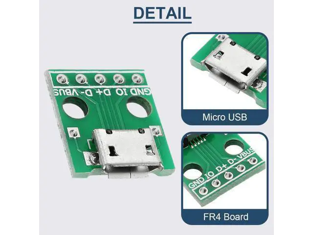 Alt view image 3 of 7 - Vszerda 10 Pcs Micro USB Female to DIP Adapter 2.54mm 5 Pin USB 2.0 Micro USB Socket to DIP Converter Breakout Board for DIY Power Supply with 50 Pin Header