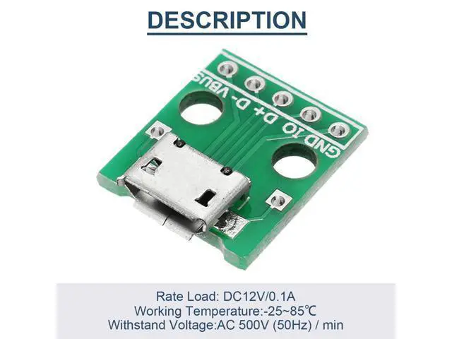 Alt view image 2 of 7 - Vszerda 10 Pcs Micro USB Female to DIP Adapter 2.54mm 5 Pin USB 2.0 Micro USB Socket to DIP Converter Breakout Board for DIY Power Supply with 50 Pin Header
