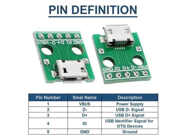 Alt view image 5 of 7 - Vszerda 10 Pcs Micro USB Female to DIP Adapter 2.54mm 5 Pin USB 2.0 Micro USB Socket to DIP Converter Breakout Board for DIY Power Supply with 50 Pin Header