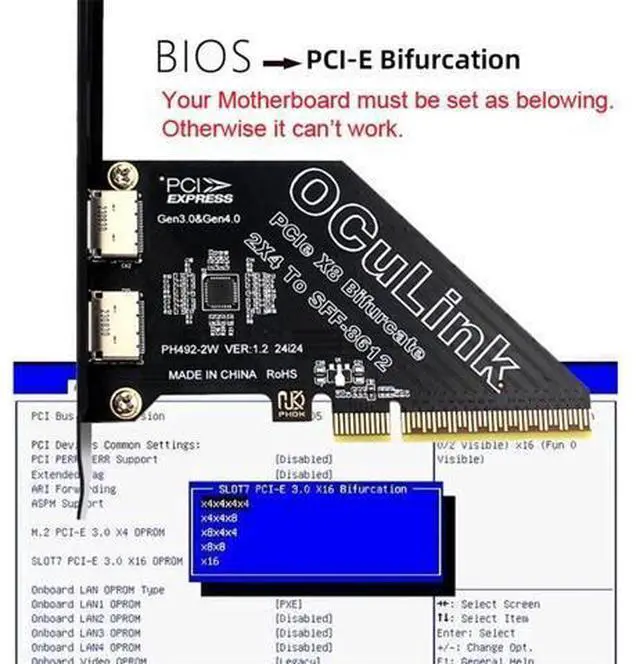 Alt view image 5 of 7 - Vszerda PCI-Express 4.0 8X PCIE Detachable to Dual Oculink 4X SFF-8612 SFF-8611 VROC Raid0 Adapter for U.2 SSD eGPU Graphics Card External Dock