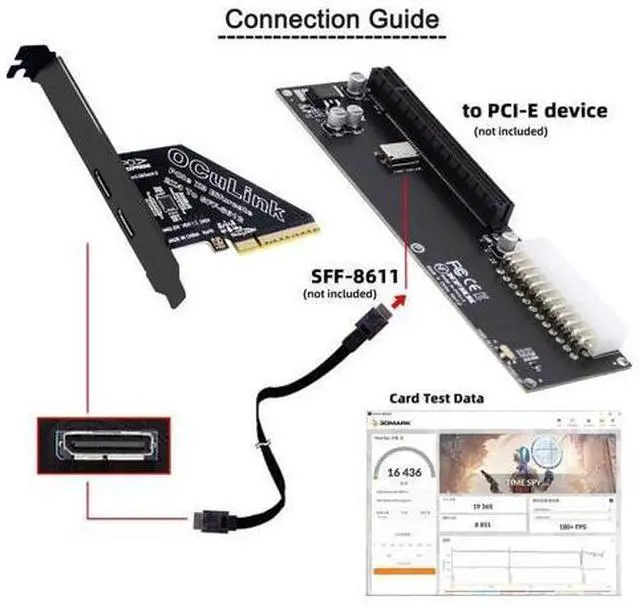 Alt view image 3 of 7 - Vszerda PCI-Express 4.0 8X PCIE Detachable to Dual Oculink 4X SFF-8612 SFF-8611 VROC Raid0 Adapter for U.2 SSD eGPU Graphics Card External Dock