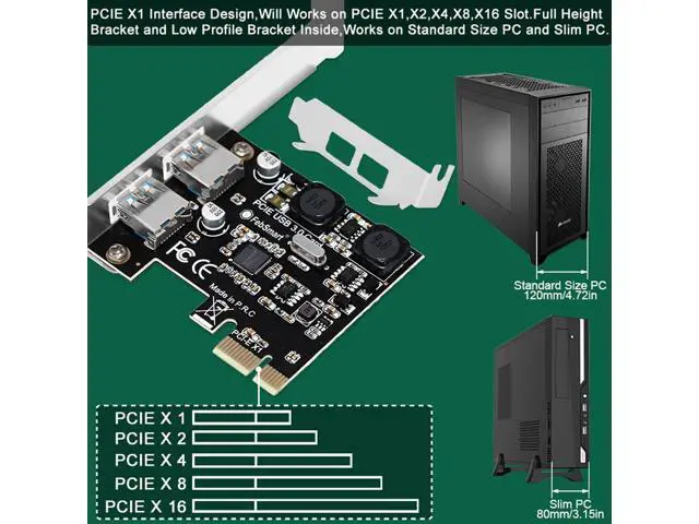 Alt view image 7 of 7 - Vszerda 2-Ports Superspeed 5Gbps USB 3.0 PCI Express Expansion Card for Windows, MAC OS X and Linux Desktop PCs, Built in Self-Powered Technology, No Need Additional Power Supply (FS-U2S-Pro)