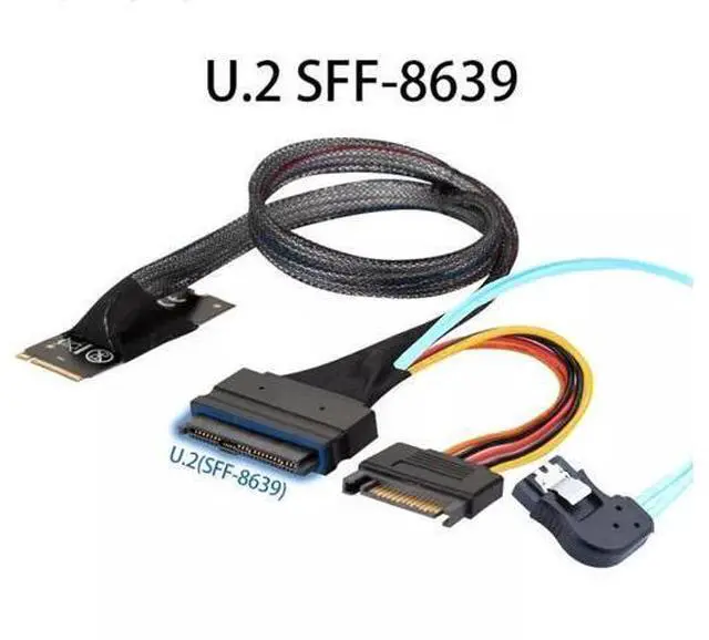 Alt view image 3 of 4 - Vszerda M.2 (M-Key) SFF-8643 to U.2 SFF-8639 Adapter with SATA 15P and 7P Right Angle Cable 50CM