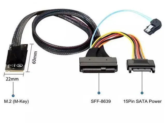 Alt view image 2 of 4 - Vszerda M.2 (M-Key) SFF-8643 to U.2 SFF-8639 Adapter with SATA 15P and 7P Right Angle Cable 50CM
