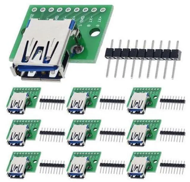 Main image of Vszerda 10 Pcs USB Type-A 3.0 Female to DIP Adapter 2.54mm 9 Pin USB 3.0 Type-A Socket to DIP Converter Breakout Board for DIY Power Supply with 90 Pin Header