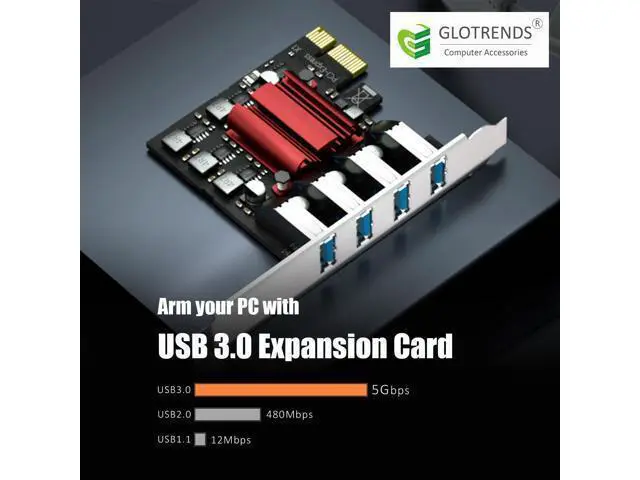 Alt view image 2 of 7 - Vszerda U3044BG 4-Port USB 3.0 Type-A 5Gb PCIe Expansion Card, Regular and Low-Profile Bracket, Compatible with Windows and Linux (Not Support Mac OS)