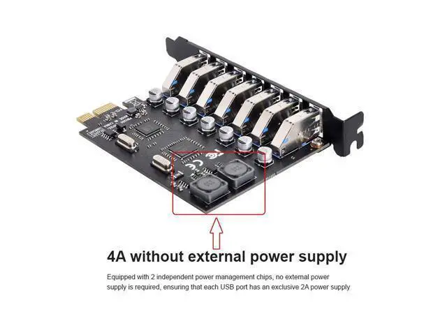 Alt view image 4 of 7 - Vszerda 7 Ports PCI-E to USB 3.0 HUB PCI Express Expansion Card Adapter 5Gbps for Motherboard