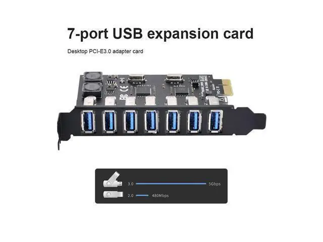 Alt view image 5 of 7 - Vszerda 7 Ports PCI-E to USB 3.0 HUB PCI Express Expansion Card Adapter 5Gbps for Motherboard