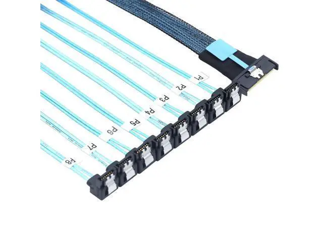 Alt view image 3 of 6 - Vszerda MCIO SFF-8654 8i PCI-E Ultraport Slimline 5.0 to 8X SATA 90 Degree Female Cable 100CM