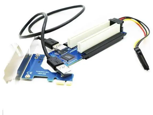 Main image of Vszerda PCI-E Express X1 to Dual PCI Riser Extender Card with LP Bracket and Angled SATA Extension Cable