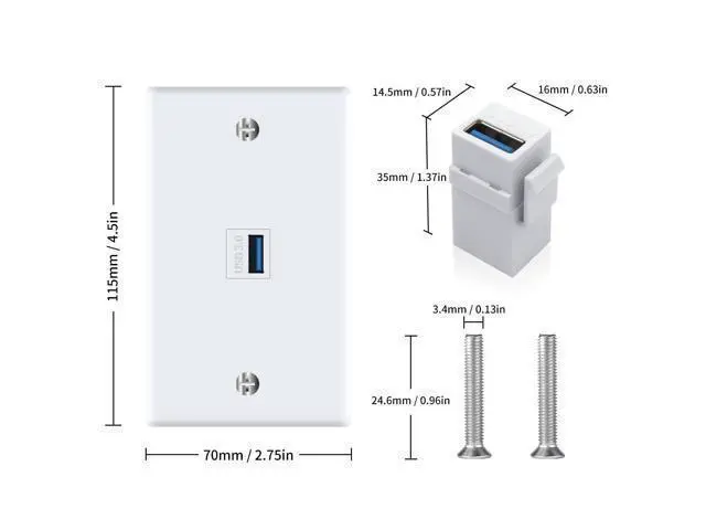 Alt view image 5 of 7 - Vszerda USB 3.0 Wall Plate, 1Port USB 3.0 Keystone Jack Outlet Wall Plate for Mount Socket Face Panel Cover, Type A Female to Female Keystone Panel Cover for Charging & Data Transfer, White