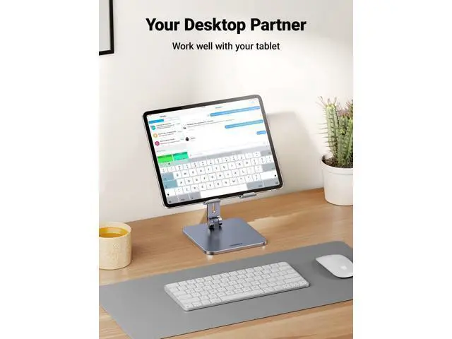 Alt view image 2 of 7 - UGREEN Tablet Stand Compatible for iPad Desk Stand Holder Adjustable Aluminum Thicker Base Compatible with iPad Pro Air Mini 13 12.9 11 Inch Home Office Desk Accessories Grey