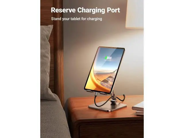 Alt view image 4 of 7 - UGREEN Tablet Stand Compatible for iPad Desk Stand Holder Adjustable Aluminum Thicker Base Compatible with iPad Pro Air Mini 13 12.9 11 Inch Home Office Desk Accessories Grey