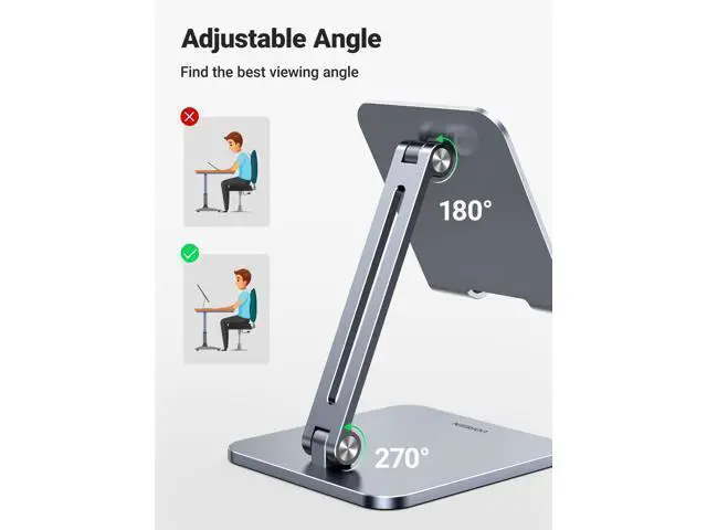 Alt view image 5 of 7 - UGREEN Tablet Stand Compatible for iPad Desk Stand Holder Adjustable Aluminum Thicker Base Compatible with iPad Pro Air Mini 13 12.9 11 Inch Home Office Desk Accessories Grey