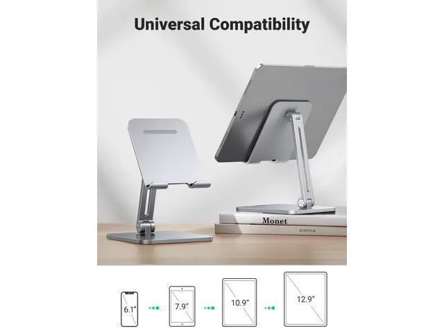 Alt view image 4 of 7 - UGREEN Tablet Stand Compatible for iPad Desk Stand Holder Adjustable Aluminum Thicker Base Compatible with iPad Pro Air Mini 13 12.9 11 Inch Home Office Desk Accessories Silver