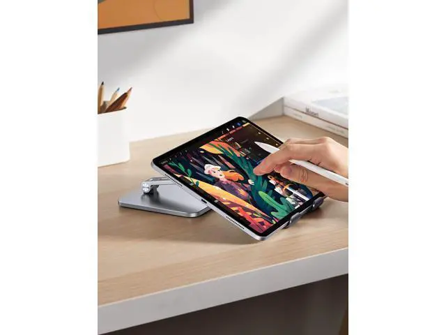 Alt view image 5 of 7 - UGREEN Tablet Stand Compatible for iPad Desk Stand Holder Adjustable Aluminum Thicker Base Compatible with iPad Pro Air Mini 13 12.9 11 Inch Home Office Desk Accessories Silver
