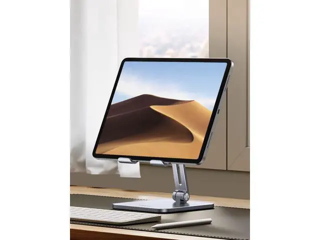 Alt view image 3 of 7 - UGREEN Tablet Stand Compatible for iPad Desk Stand Holder Adjustable Aluminum Thicker Base Compatible with iPad Pro Air Mini 13 12.9 11 Inch Home Office Desk Accessories Silver