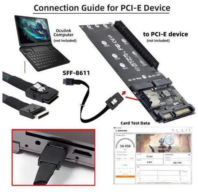 Alt view image 4 of 7 - Vszerda Oculink PCIe 4.0 PCI-Express SFF-8611 4i to SFF-8087 36Pin PCIE Slimline SSD eGPU Data Active Cable External Graphics Card 50cm