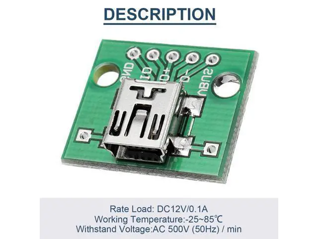 Alt view image 2 of 7 - Vszerda 10 Pcs Mini USB Female to DIP Adapter 2.54mm 5 Pin USB 2.0 Mini USB Socket to DIP Converter Breakout Board for DIY Power Supply with 50 Pin Header