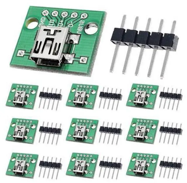 Main image of Vszerda 10 Pcs Mini USB Female to DIP Adapter 2.54mm 5 Pin USB 2.0 Mini USB Socket to DIP Converter Breakout Board for DIY Power Supply with 50 Pin Header