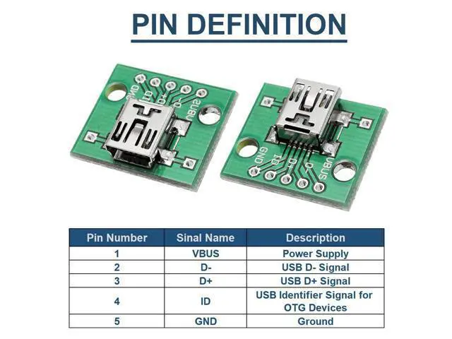 Alt view image 5 of 7 - Vszerda 10 Pcs Mini USB Female to DIP Adapter 2.54mm 5 Pin USB 2.0 Mini USB Socket to DIP Converter Breakout Board for DIY Power Supply with 50 Pin Header
