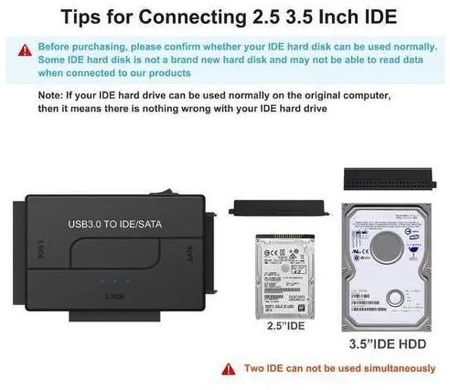Alt view image 2 of 7 - Vszerda USB 3.0 to SATA IDE Hard Drive Reader, External Hard Drive Ultra Recovery Converter Universal Hard Drive Adapter Kit for 2.5/3.5 HDD/SSD Hard Drive Disk, Include 12V/2A Power Adapter