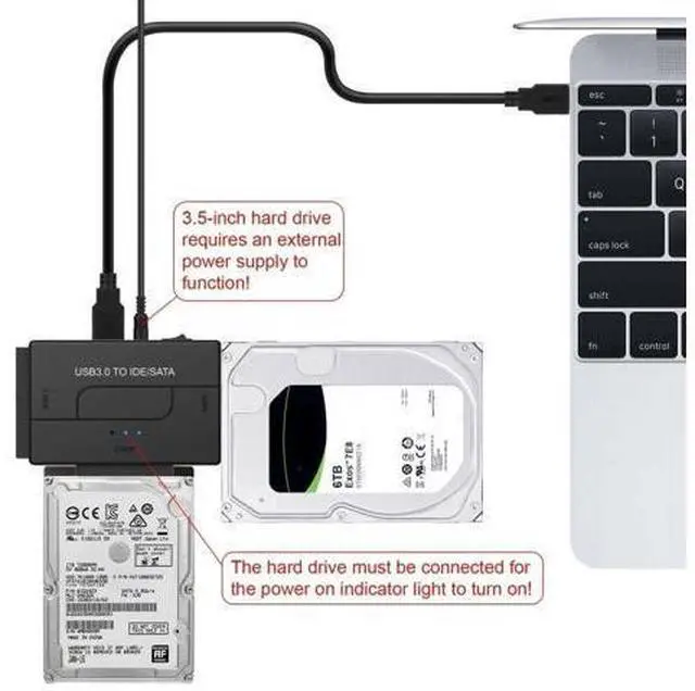 Alt view image 3 of 7 - Vszerda USB 3.0 to SATA IDE Hard Drive Reader, External Hard Drive Ultra Recovery Converter Universal Hard Drive Adapter Kit for 2.5/3.5 HDD/SSD Hard Drive Disk, Include 12V/2A Power Adapter