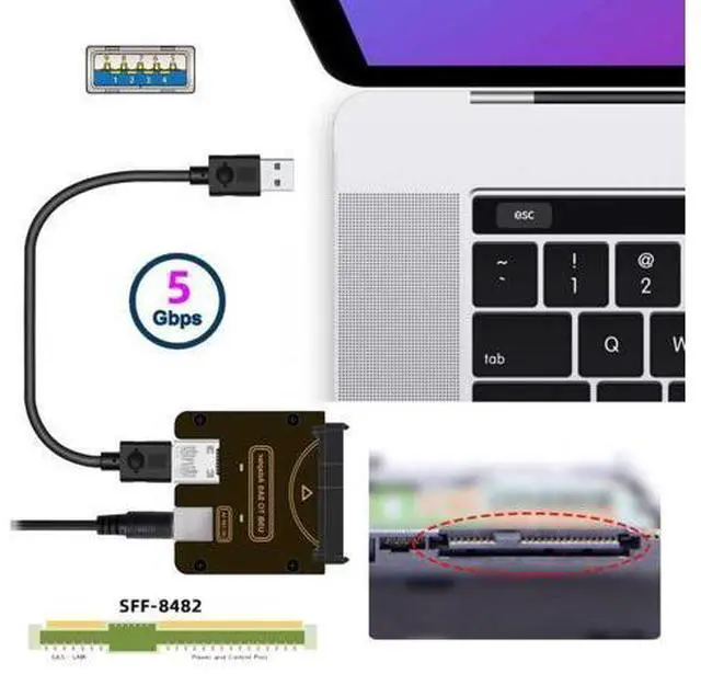 Alt view image 2 of 7 - VszerdaSFF-8482 SAS 29Pin to 5Gbps USB 3.0 Hard Disk Drive Raid Adapter Card with Chipset and Power Port (Need 12V/3A Power Supply)