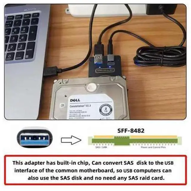 Alt view image 7 of 7 - VszerdaSFF-8482 SAS 29Pin to 5Gbps USB 3.0 Hard Disk Drive Raid Adapter Card with Chipset and Power Port (Need 12V/3A Power Supply)